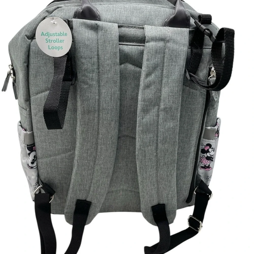Disney Baby Minnie Mouse Diaper Bag‎ Backpack Grey 13 Pockets Stroller Loops NWT
